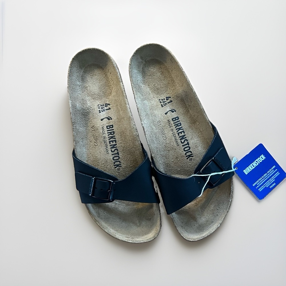 Birkenstock Madrid Sandals 41 Womens 10 Black Birko Flor One Strap Slides